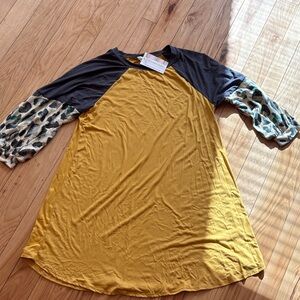 Yellow and Black Dress with Leopard Sleeves